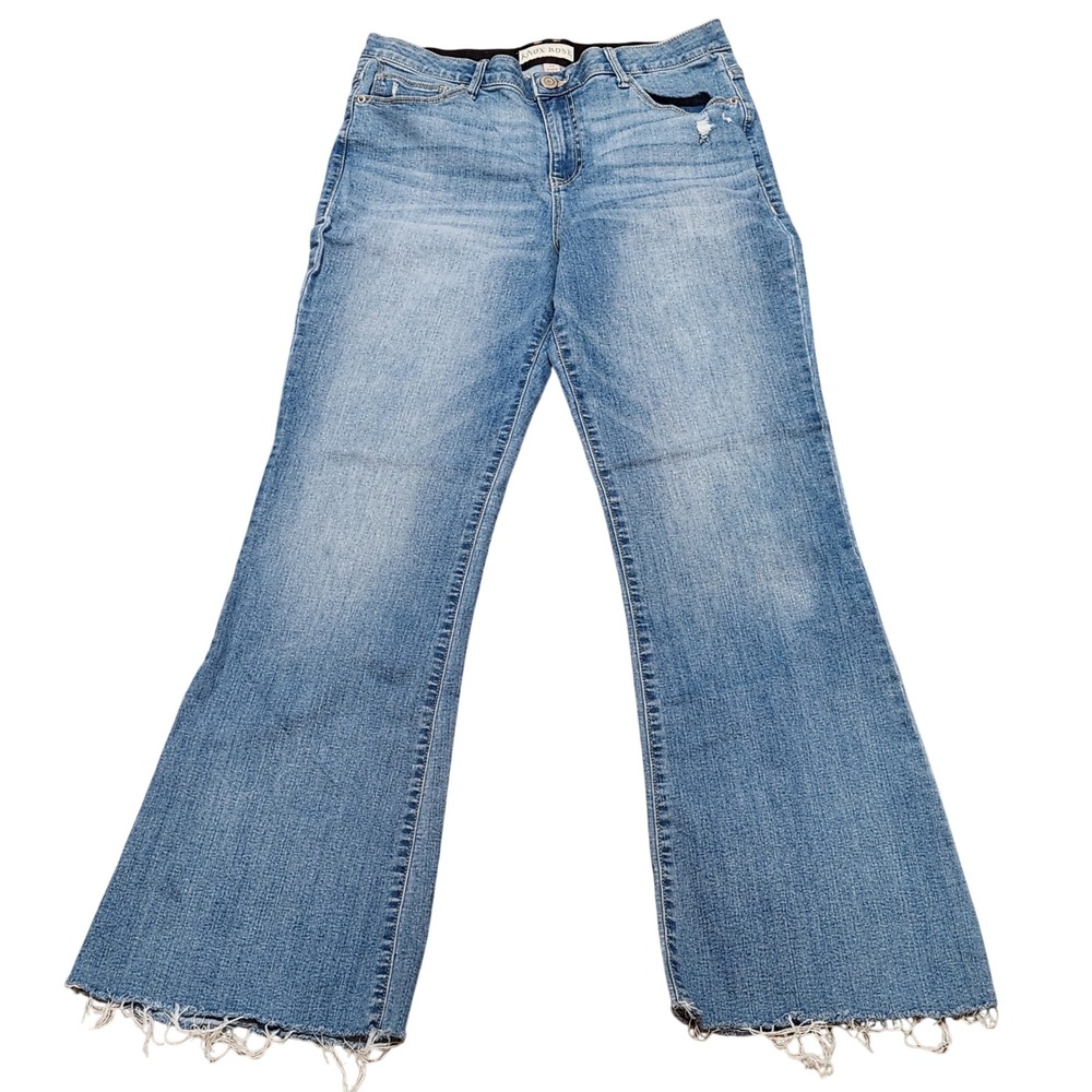 Knox Rose Womens Jeans Size 12 Medium Wash Distressed Flare Cropped Raw Hem